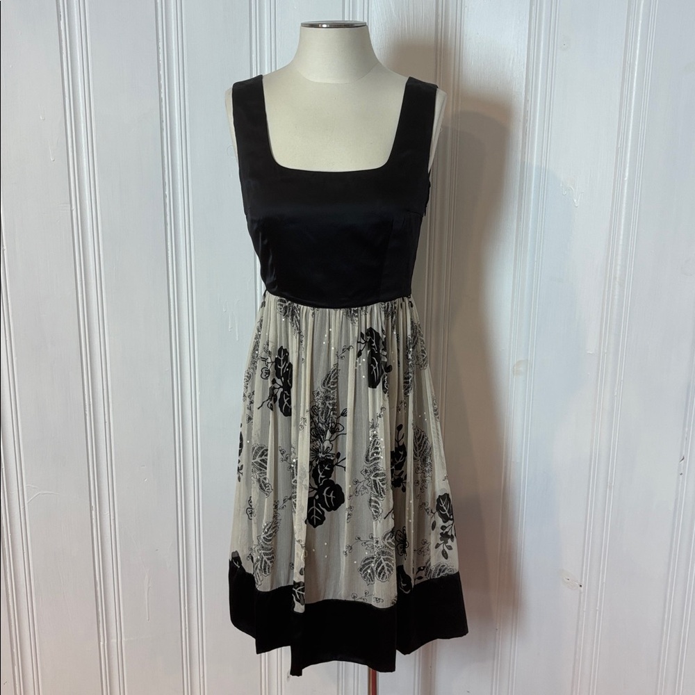 MARELLA 100% Silk Bustier Dress Beaded Floral Overlay - Size 6